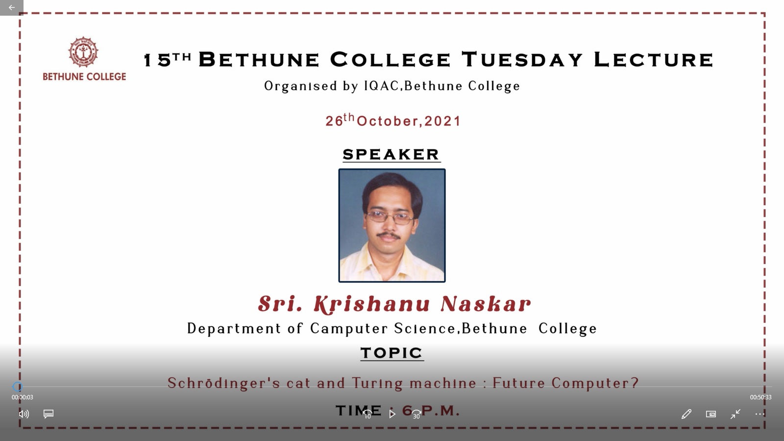 15h Bethune College Tuesday Lecture